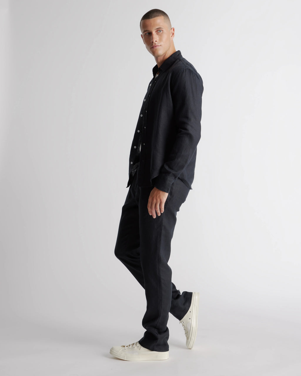 100% European Linen Relaxed Long Sleeve Shirt - XS / Flax