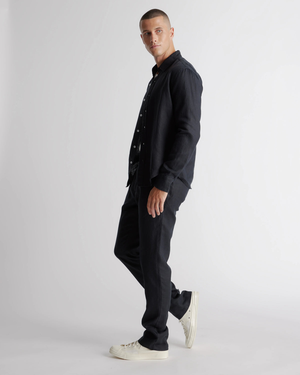 100% European Linen Relaxed Long Sleeve Shirt - XS / Flax