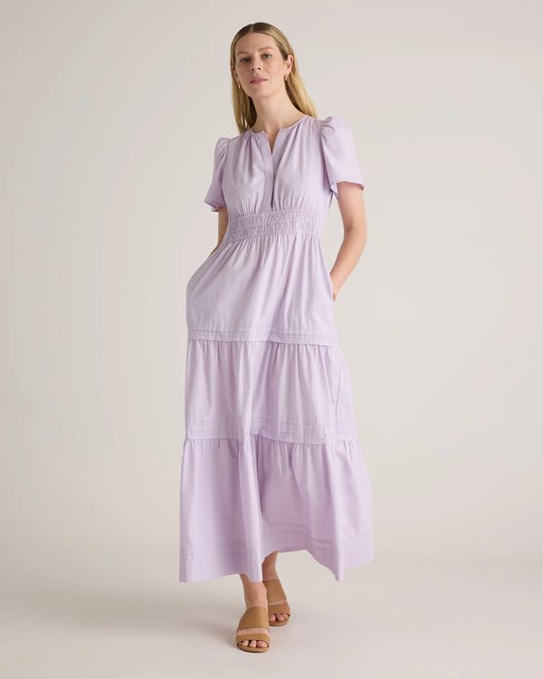 100% Organic Cotton Poplin Tiered Maxi Dress - XS / Riviera Blue Heirloom Floral
