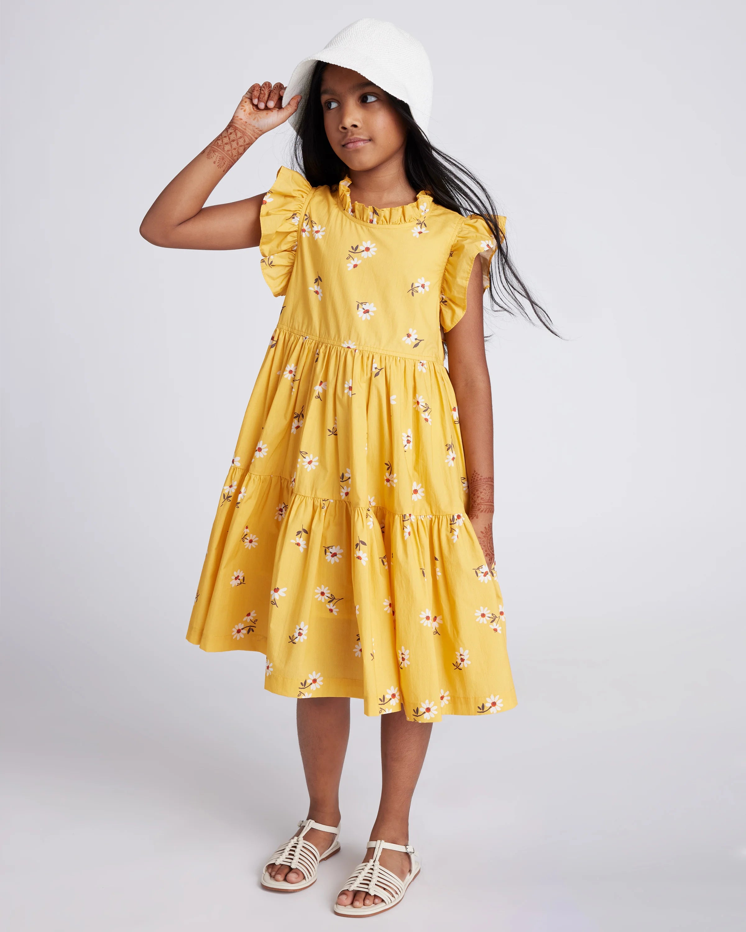 100% Cotton Poplin Ruffle Sleeve Dress - 6 / Golden Daisy Secondary image