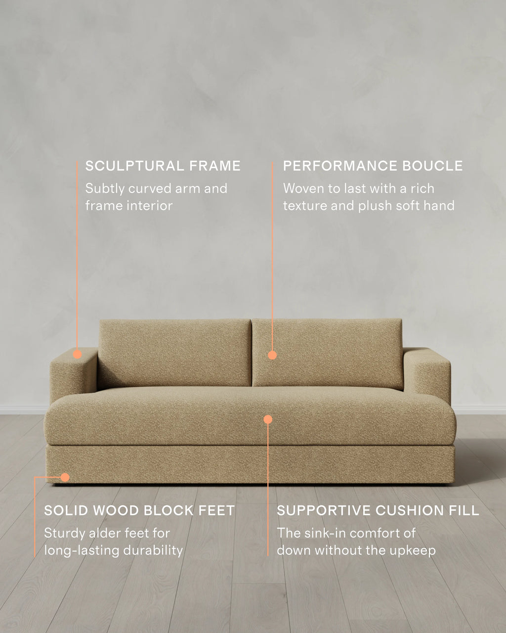 Sierra Curved Arm Sofa in Performance Boucle - 7ft / Linen