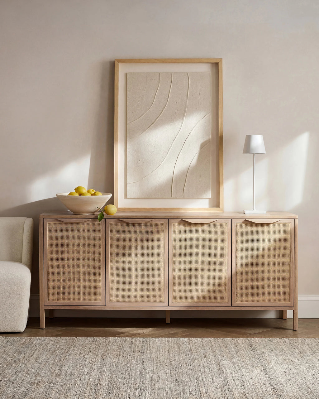 Solid Wood and Natural Rattan Sideboard - One Size / Natural