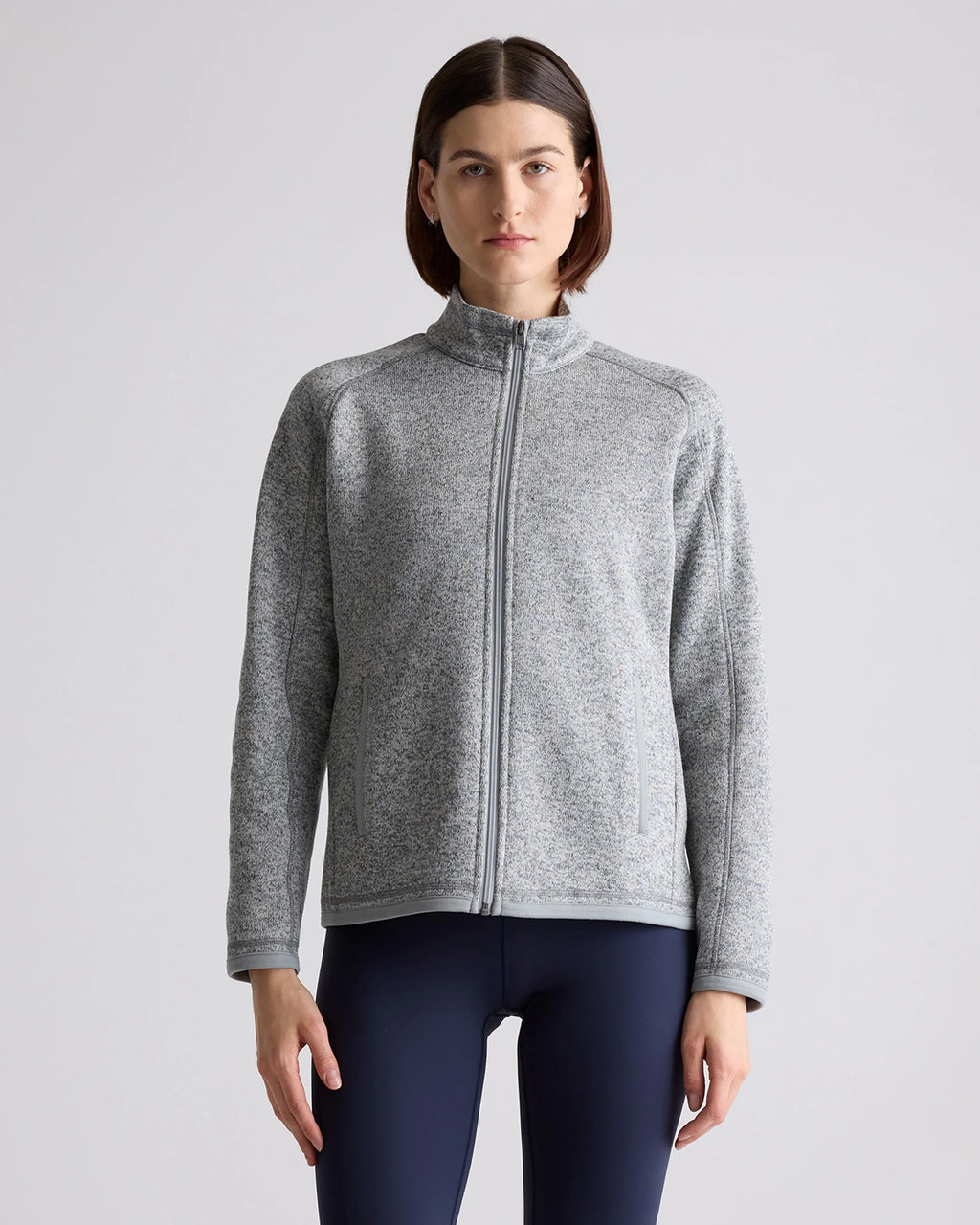 Sweater-Knit Fleece Full-Zip Jacket - XS / Heather Mineral Green
