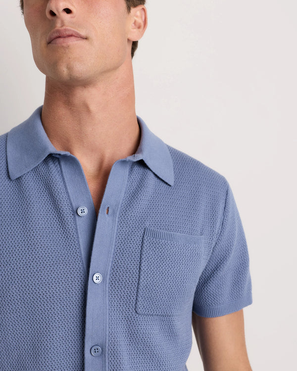 100% Organic Cotton Mesh-Stitch Button-Up Sweater Polo - XS / Speckled Beige