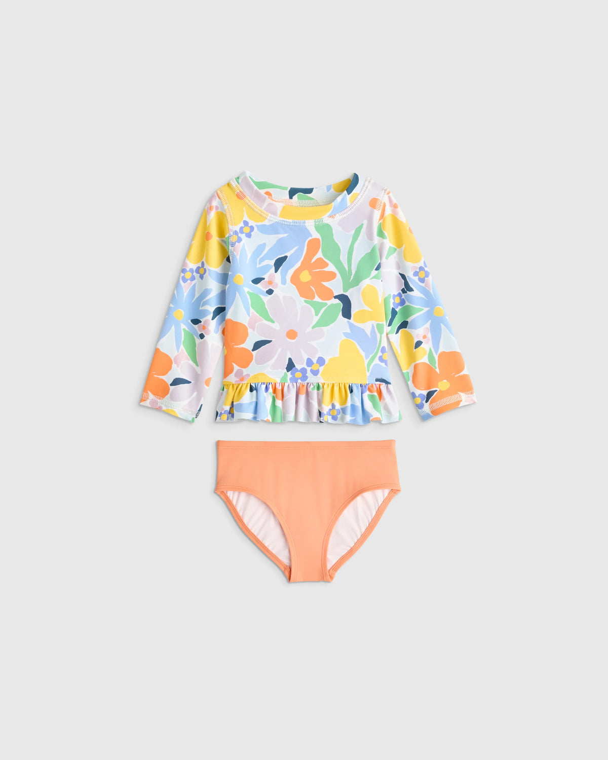 Long Sleeve Ruffle Rash Guard Two-Piece Swimsuit - 6-9M / Poolside Floral Main image