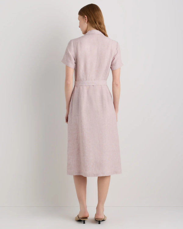 100% European Linen Button Front Dress - XS / Sky Blue Mariner Stripe