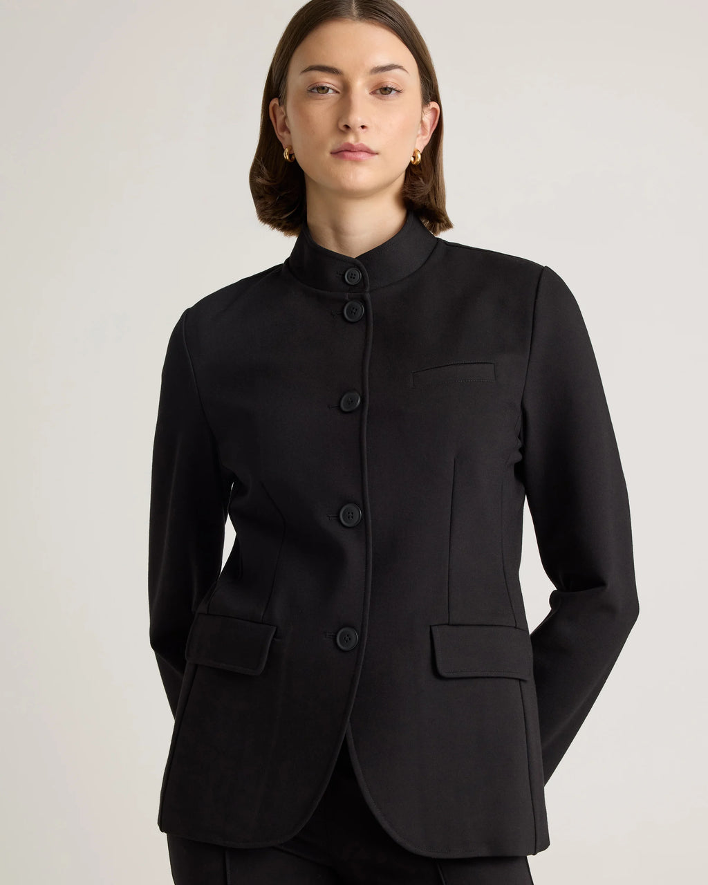 Ultra-Stretch Ponte Stand Collar Blazer - XS / Navy