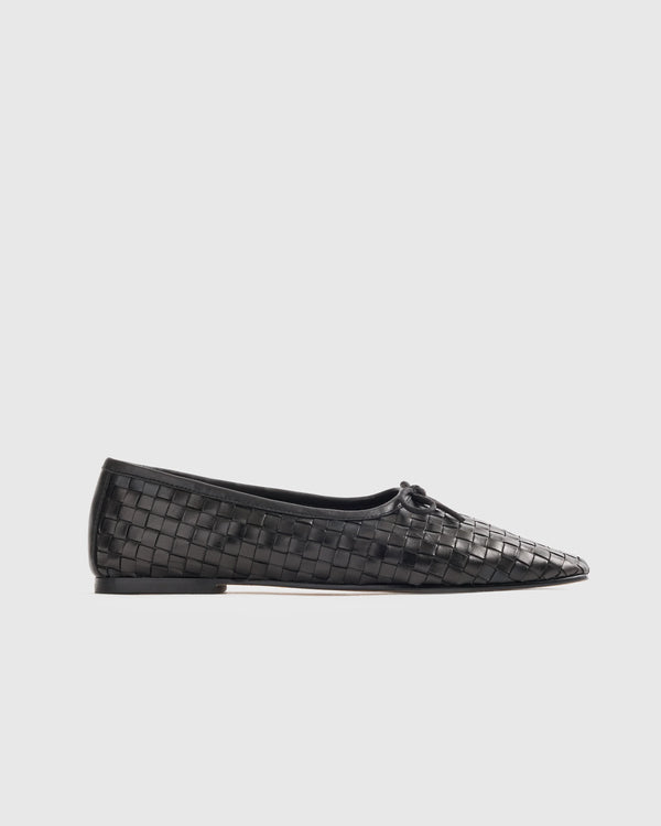Italian Leather Handwoven Square Toe Ballet Flat - 5 / Cognac