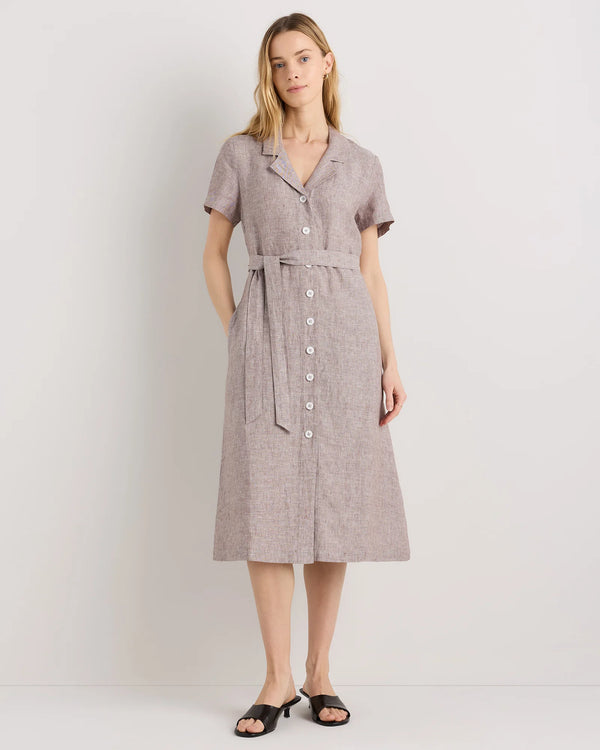 100% European Linen Button Front Dress - XS / Sky Blue Mariner Stripe
