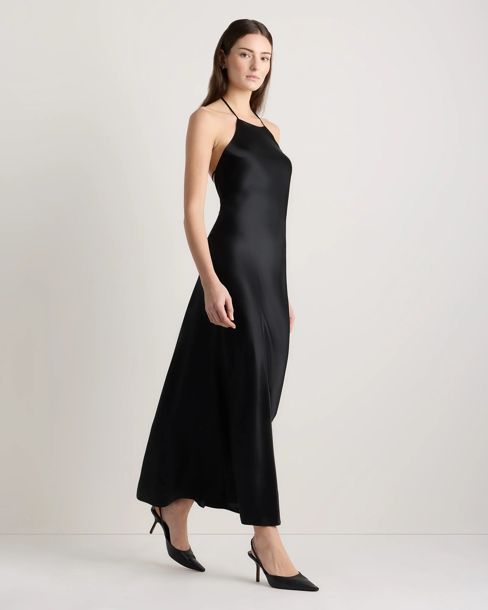 100% Washable Silk Halter Maxi Dress - XS / True Black Secondary image