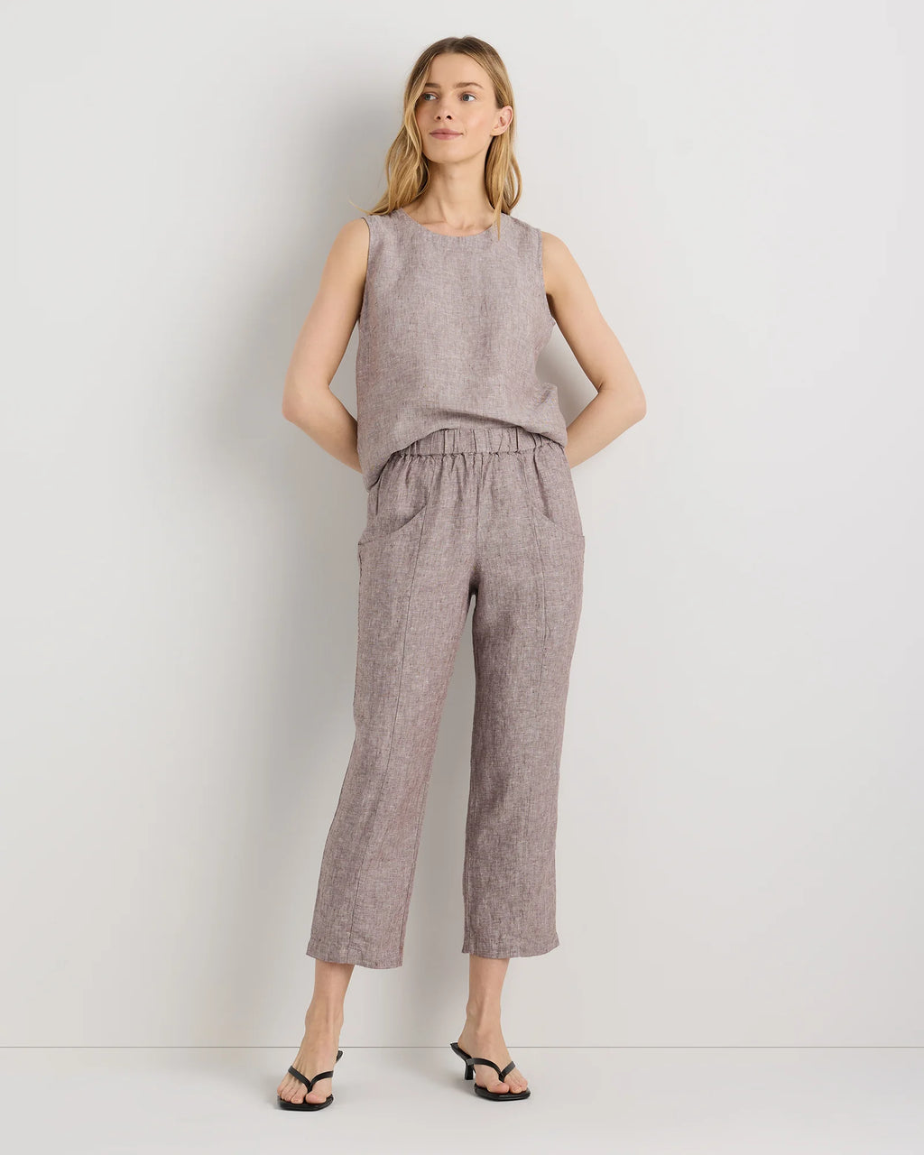 100% European Linen Tapered Ankle Pants - XS / Blue Pinstripe