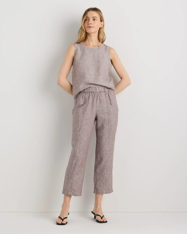100% European Linen Tapered Ankle Pants - XS / Blue Pinstripe
