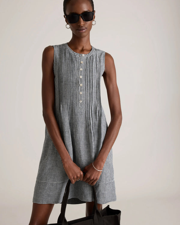 100% European Linen Sleeveless Swing Dress - XS / Classic Mini Gingham