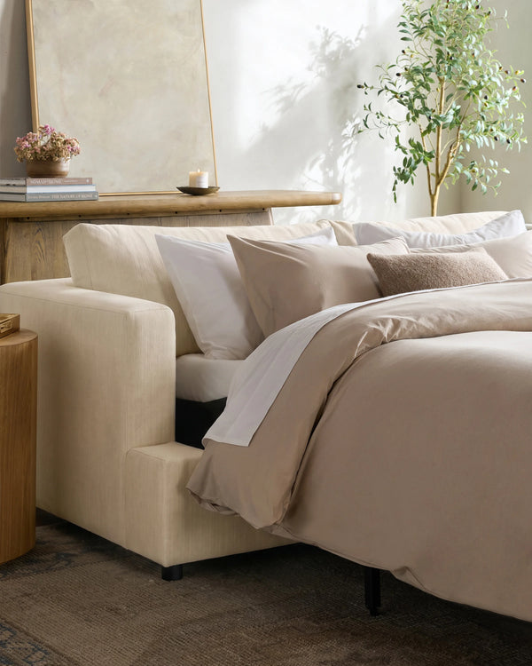 Sierra Curved Arm Sleeper Sofa in Performance Basketweave - One Size / Flax