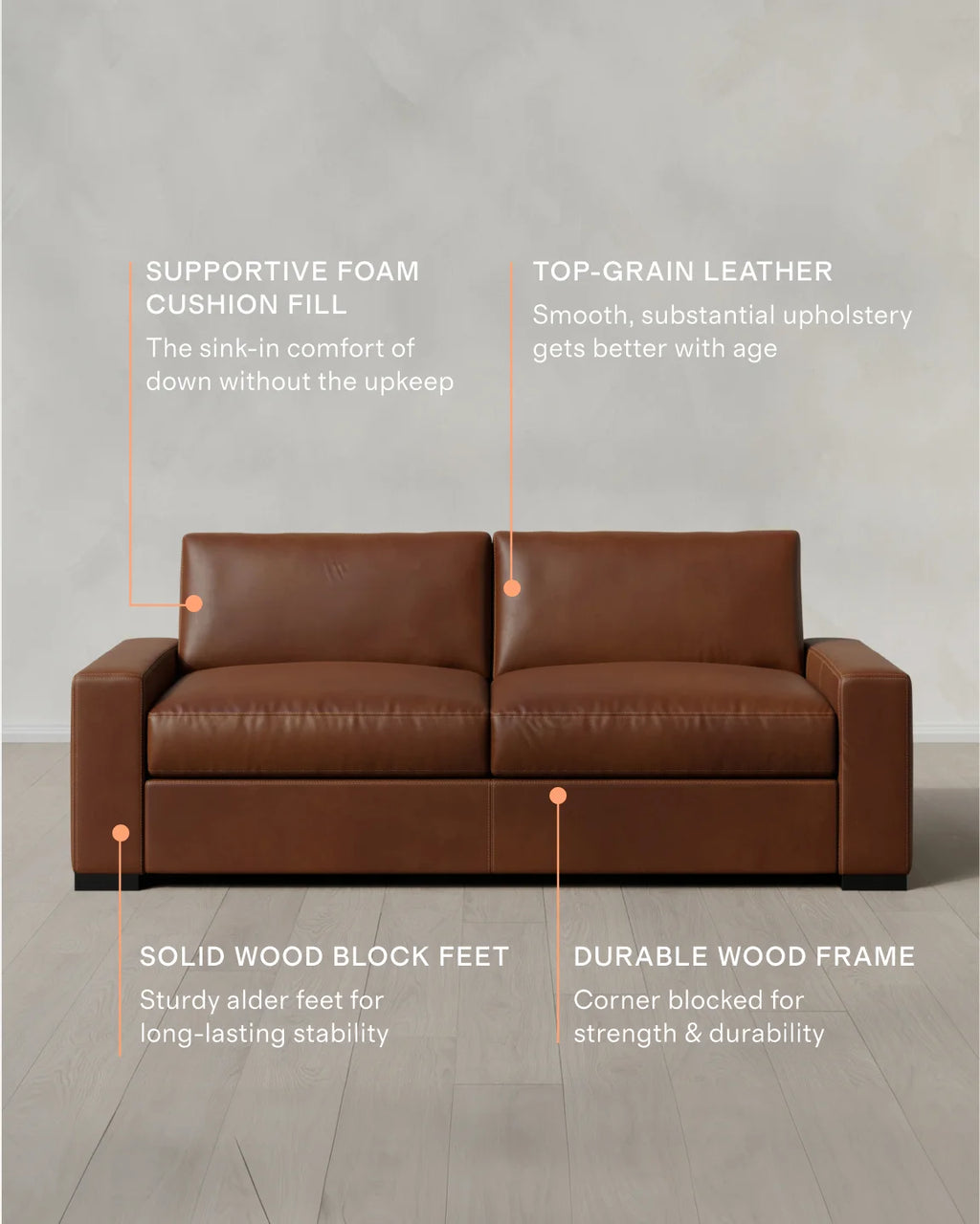 Stillman Sofa in Leather - 7ft / Auburn