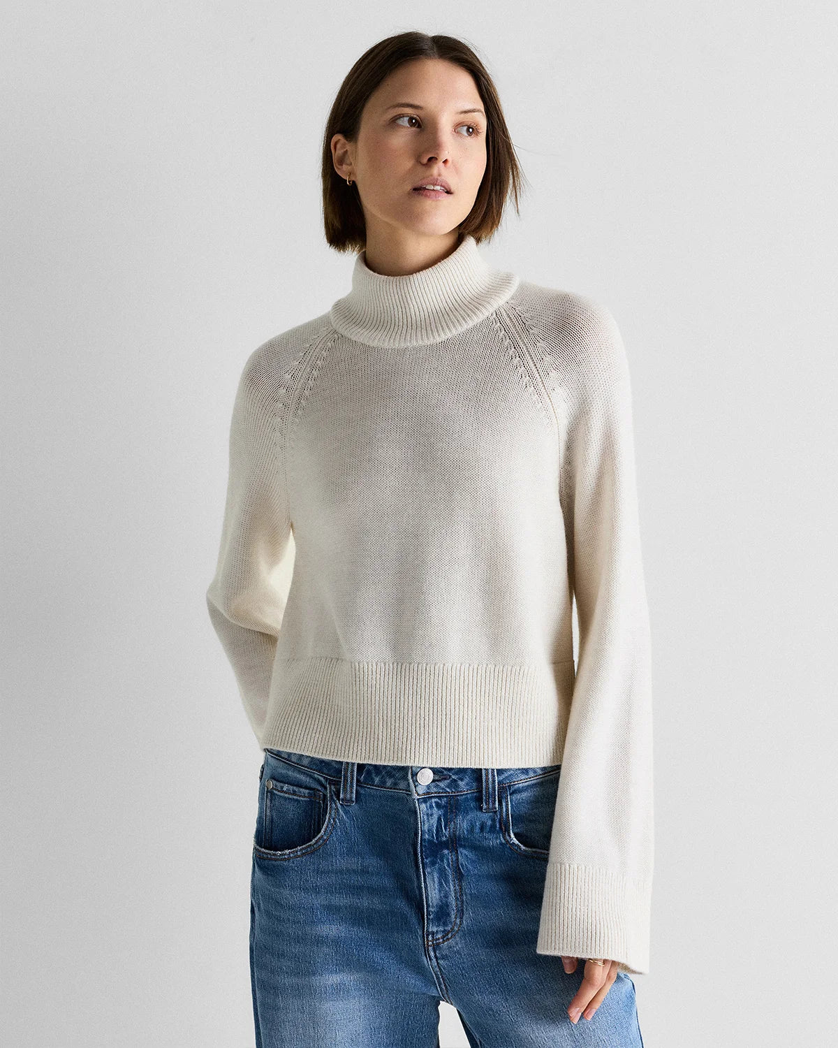 Australian Merino Wool Cropped Mock Neck Sweater - XS / Heather Bone Main image