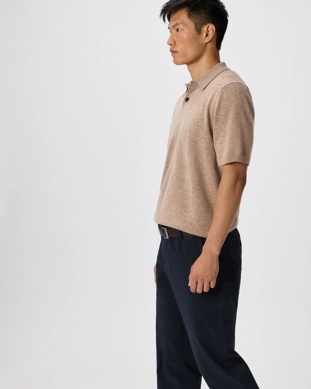 100% Mongolian Cashmere Short Sleeve Polo Sweater - S / Heather Storm Blue