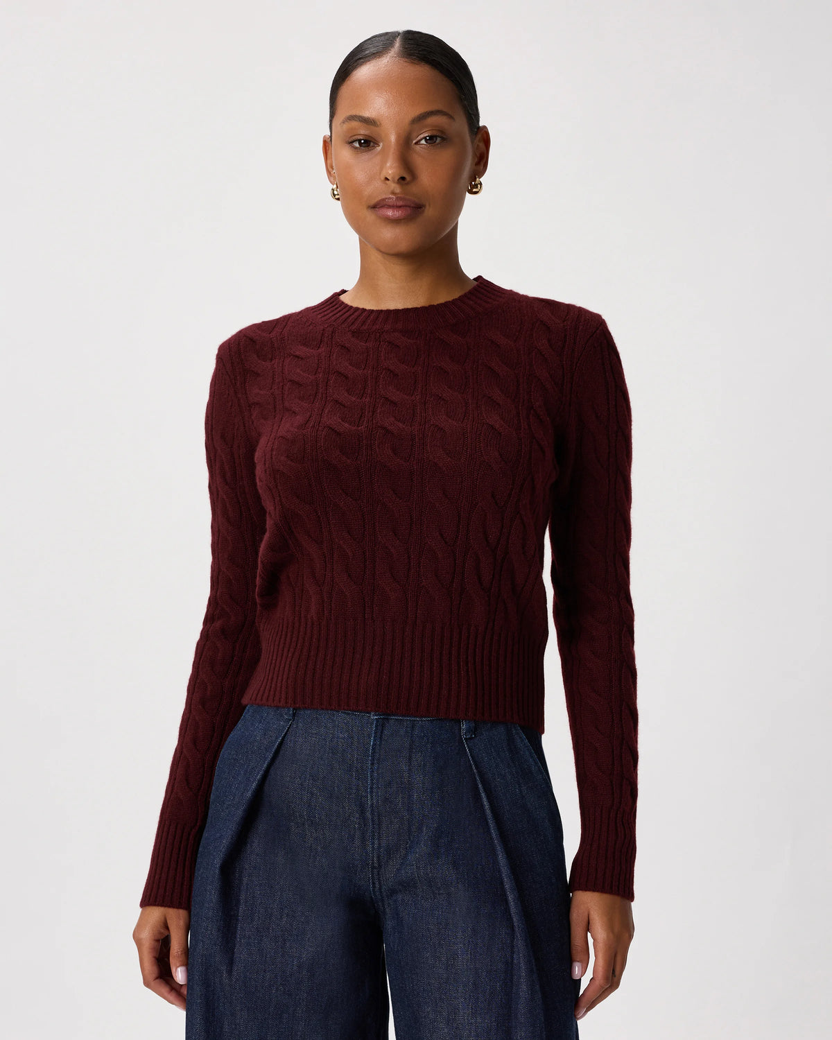 Mongolian Cashmere Shrunken Cable Crewneck Sweater - XS / Varsity Red