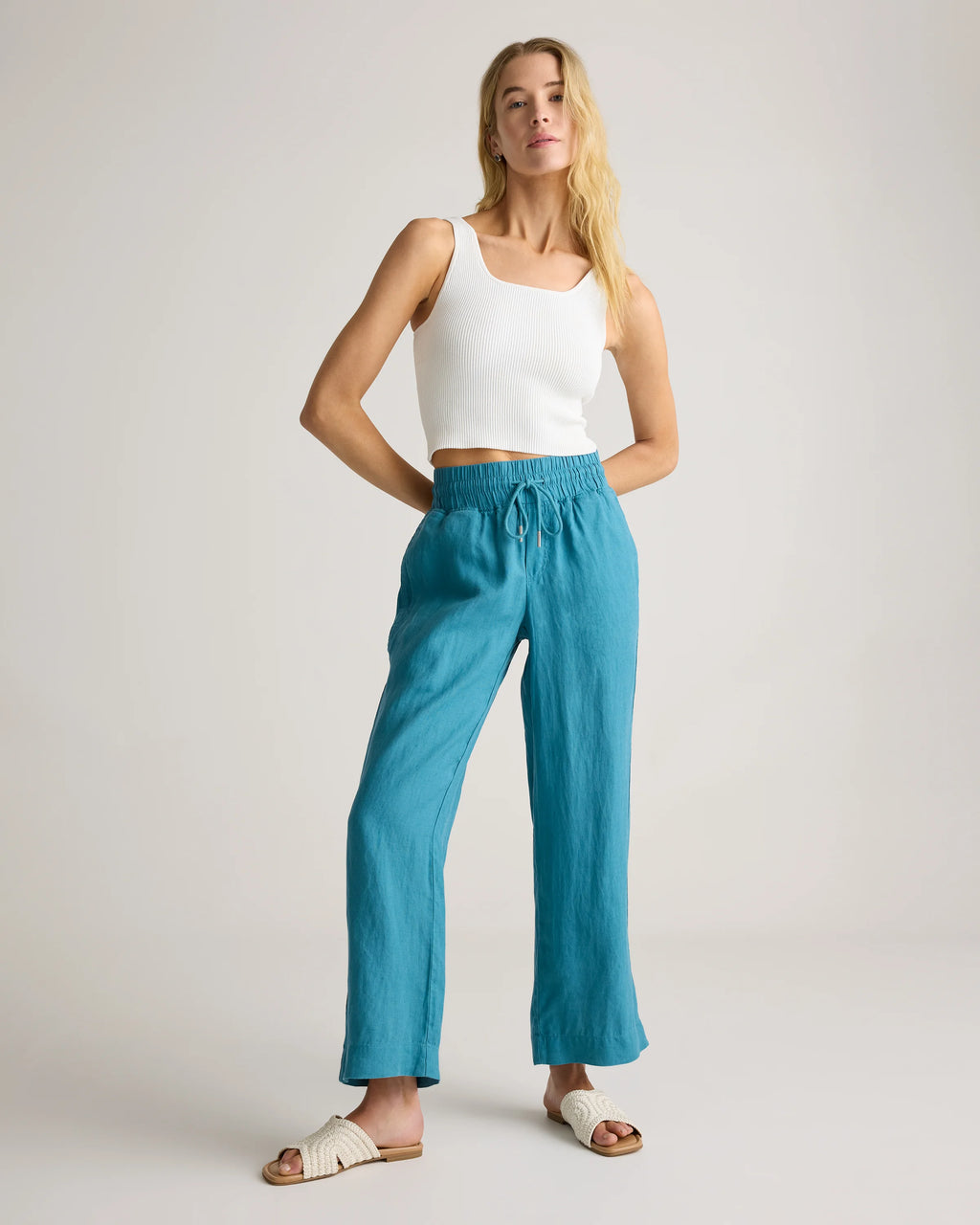 100% European Linen Wide Leg Pants - XS / Flax