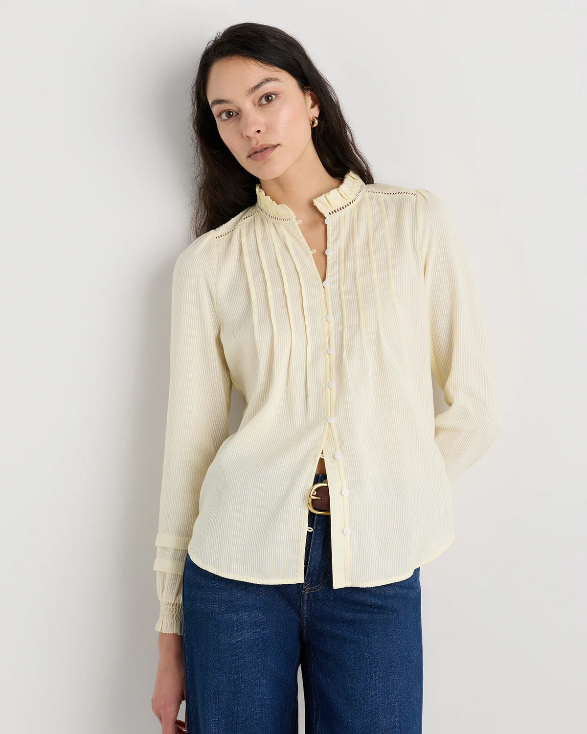 Organic Textured Cotton Peasant Blouse - XS / Pale Custard Yellow Main image