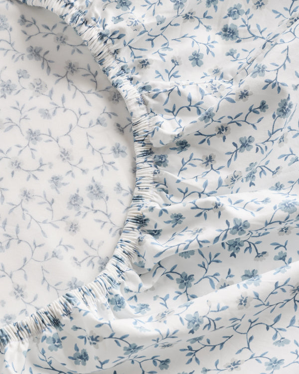 Organic Crisp Percale Floral Sheet Set - Twin / Blue Florette