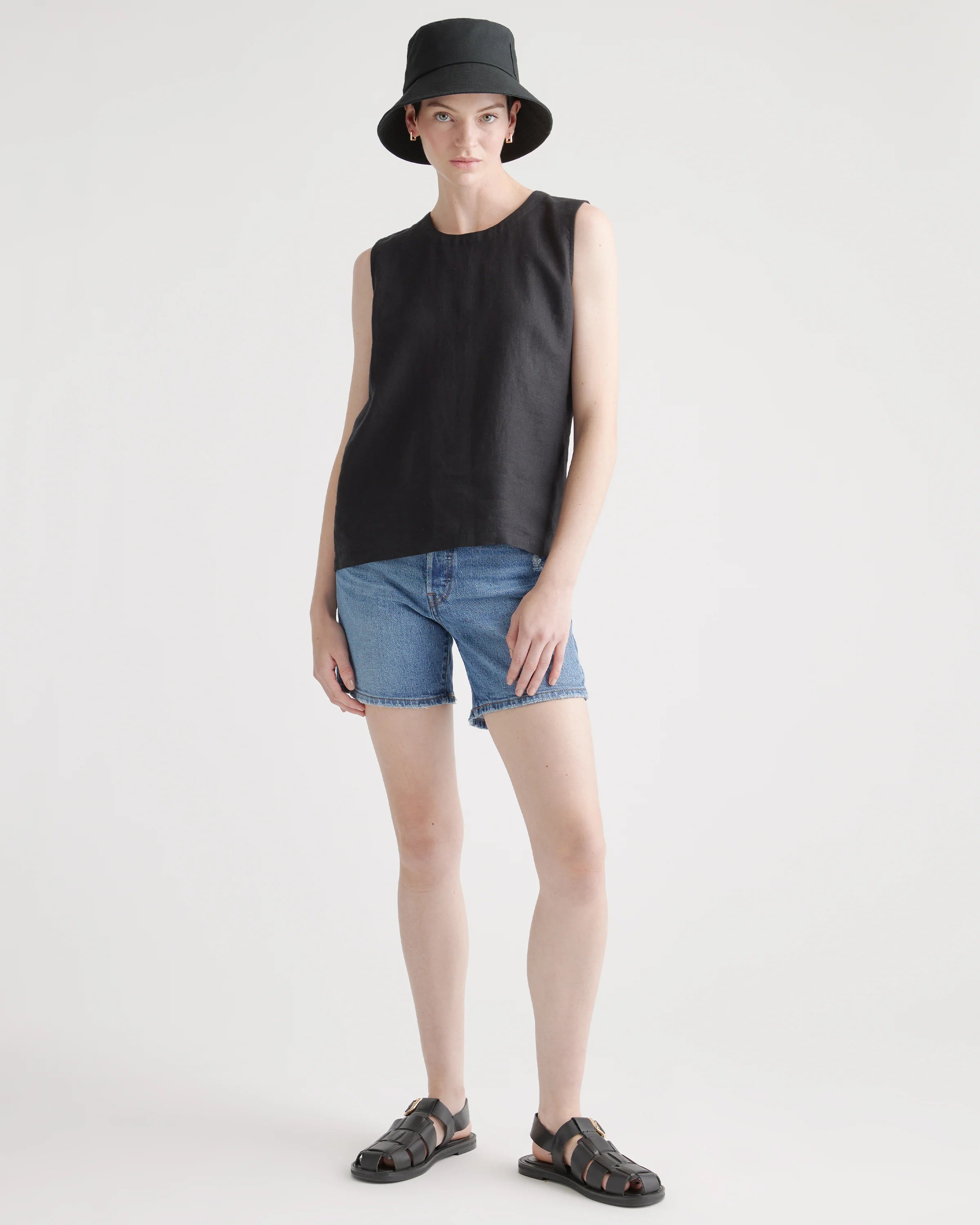 100% European Linen Tank - XS / Black Secondary image