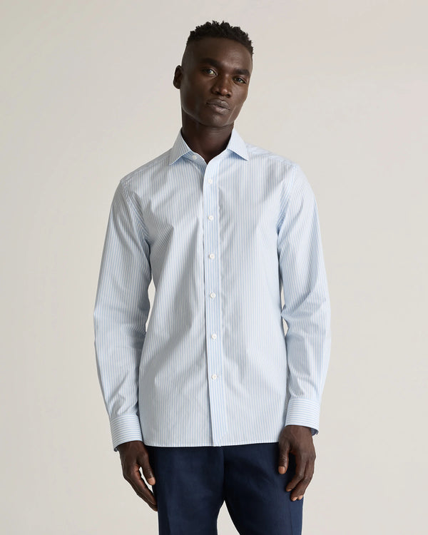 Organic Cotton Stretch Poplin Dress Shirt - S / White/Navy Minigrid