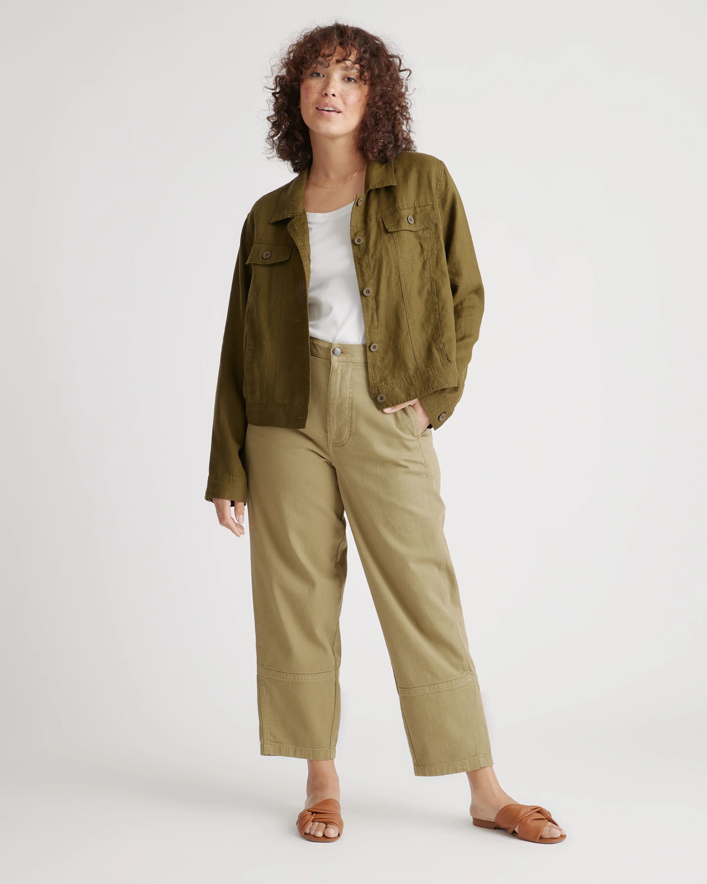 Organic Stretch Cotton Twill Barrel Pants - 0 / Olive Secondary image