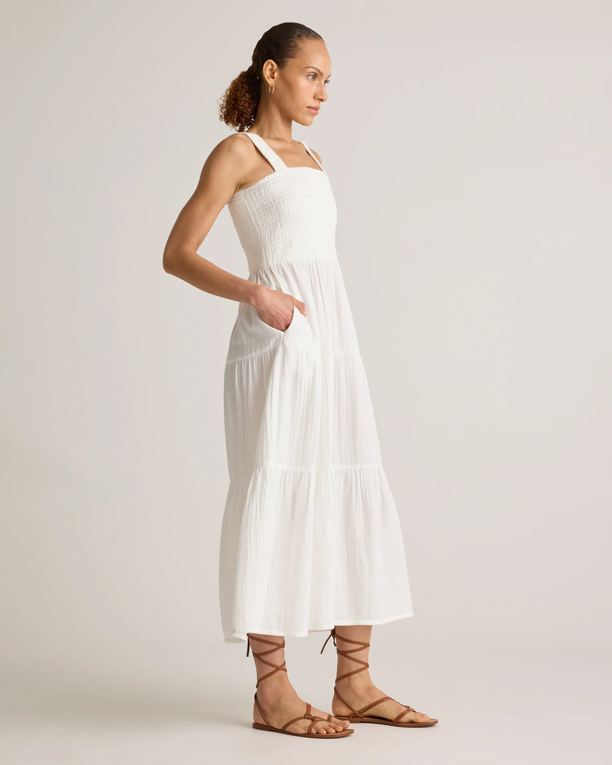 100% Organic Cotton Gauze Smocked Sleeveless Maxi Dress - XS / Blue Gingham