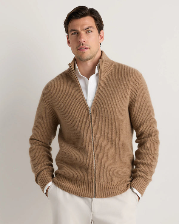 Mongolian Cashmere Fisherman Full Zip Sweater - S / Teak