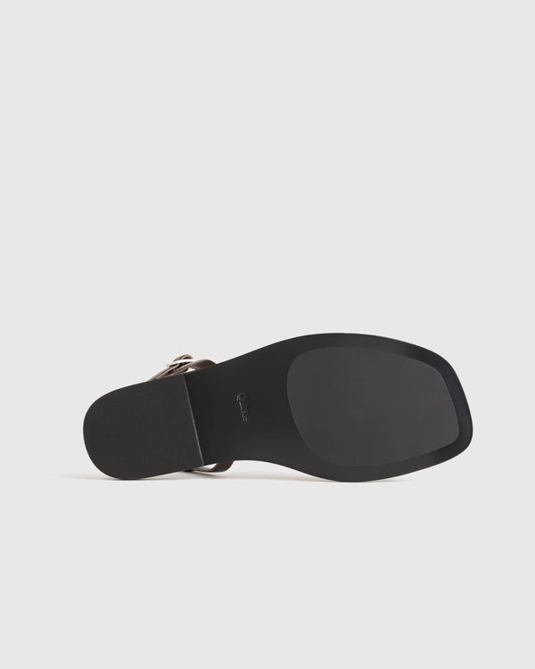 Italian Leather Ankle Strap Flat Sandal - 5 / Black
