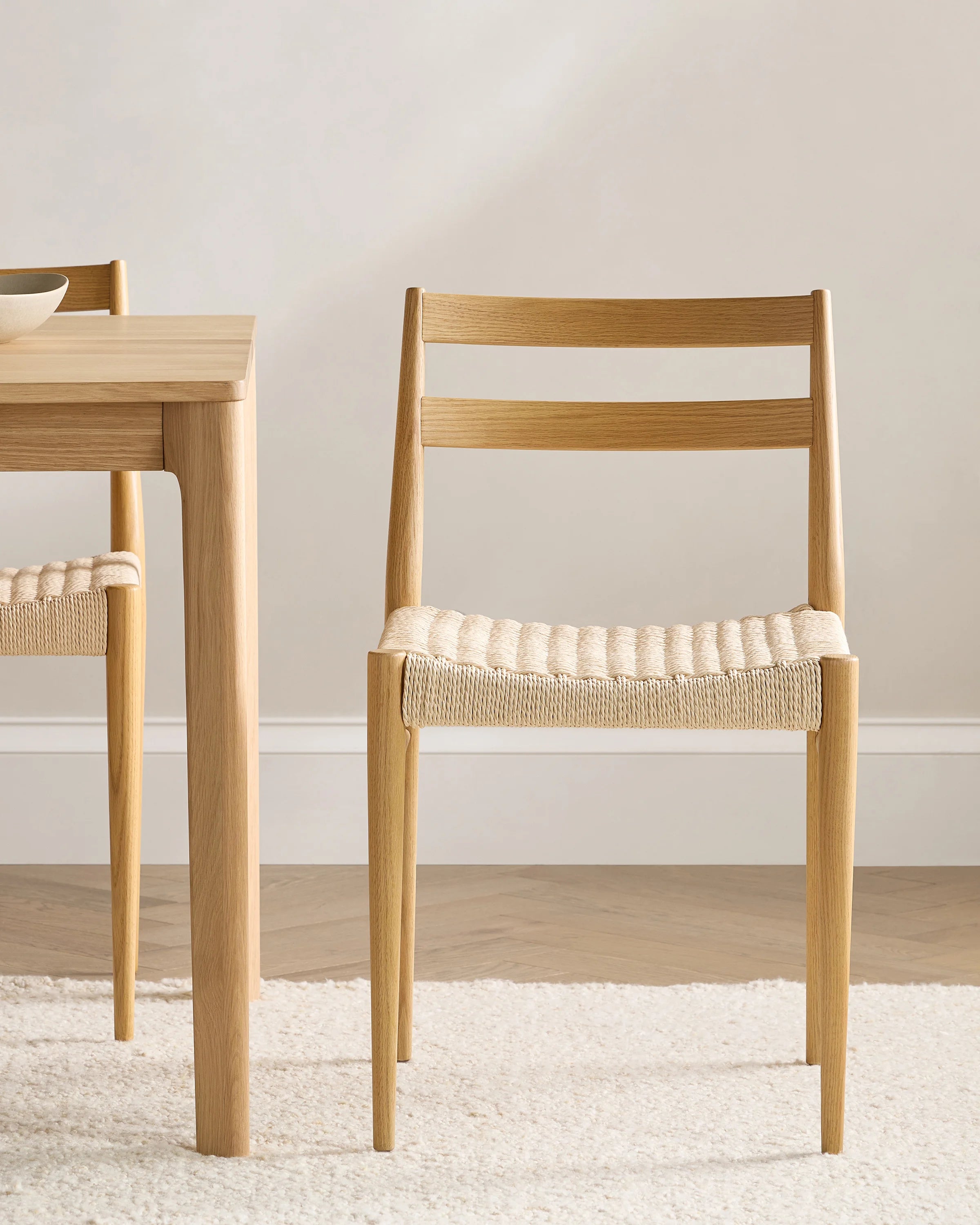 Solid Oak Dining Chair with Paper Cord Seat (Set of 2) - Set of 2 / Light Oak Secondary image