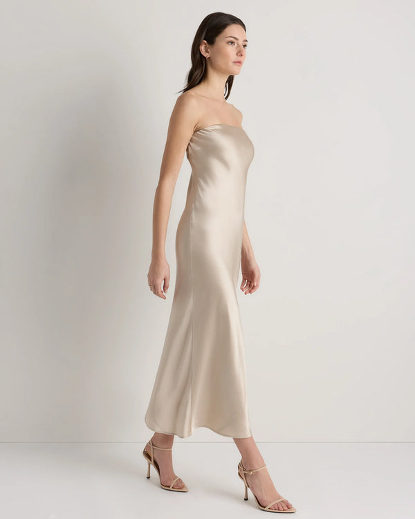 100% Washable Silk Strapless Midi Dress - XS / Hot Fudge
