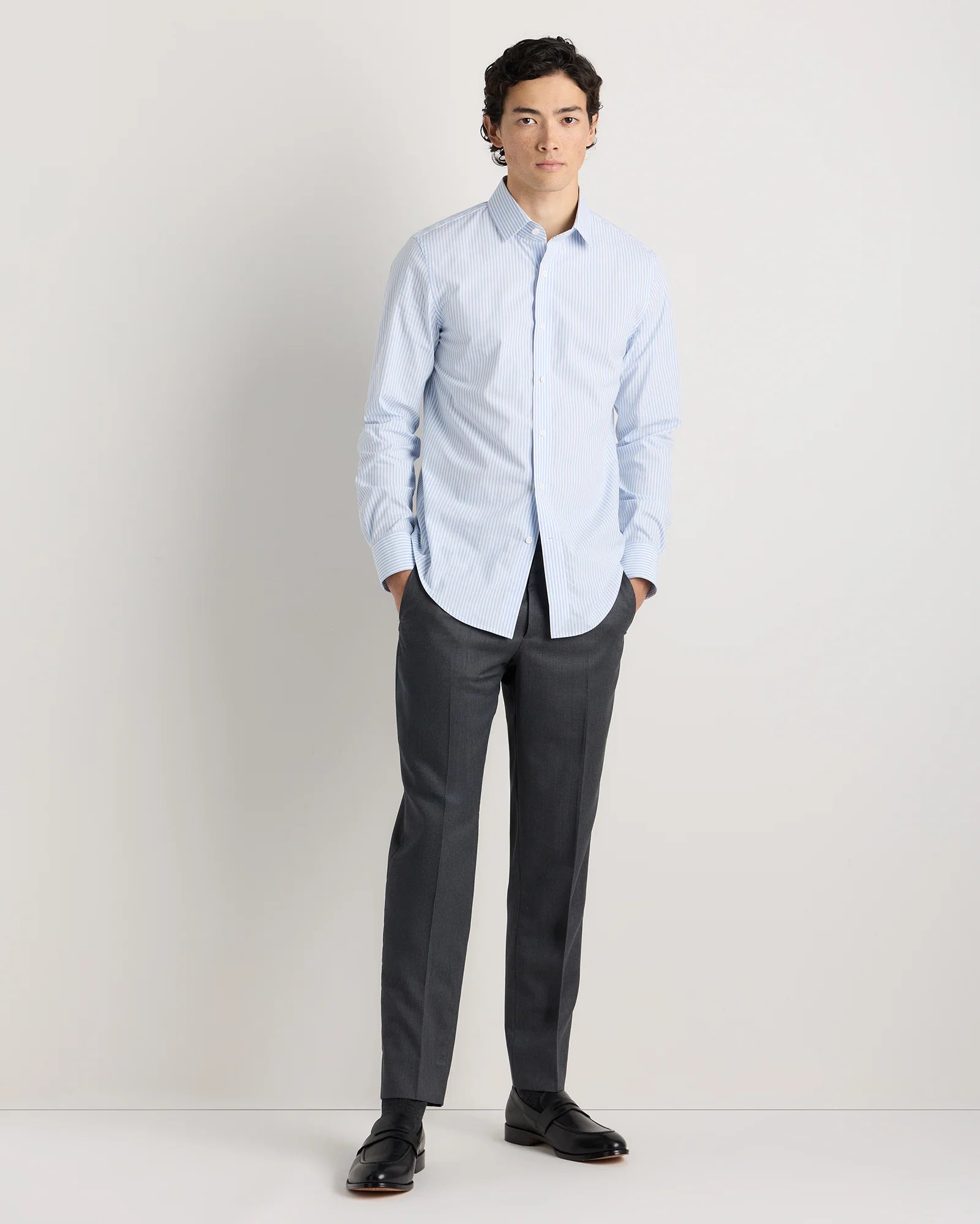 Organic Cotton Stretch Poplin Dress Shirt - S / Light Blue Stripe Secondary image
