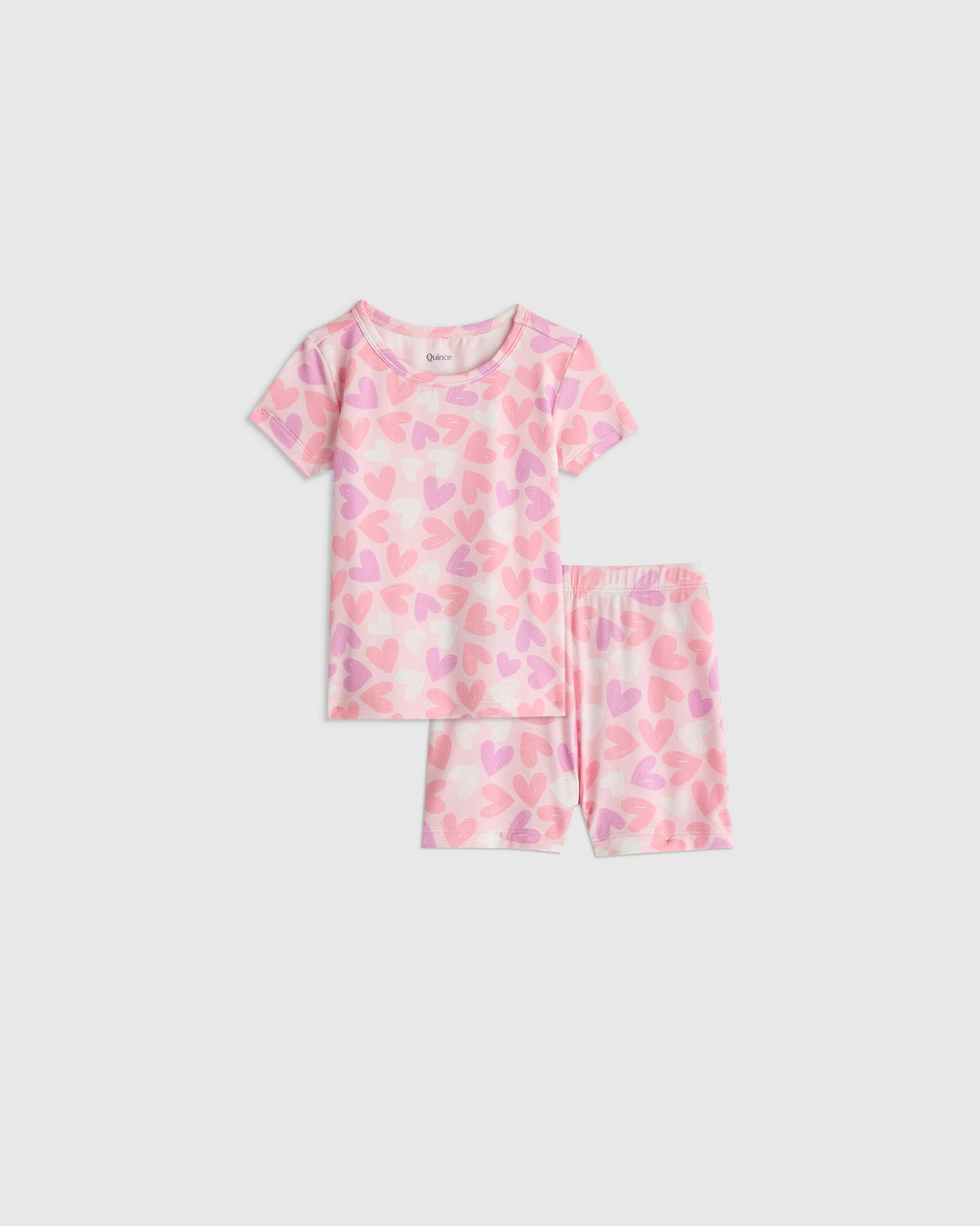 Bamboo Short Sleeve and Shorts Pajama Set - 12-18M / Lavender Hearts Main image