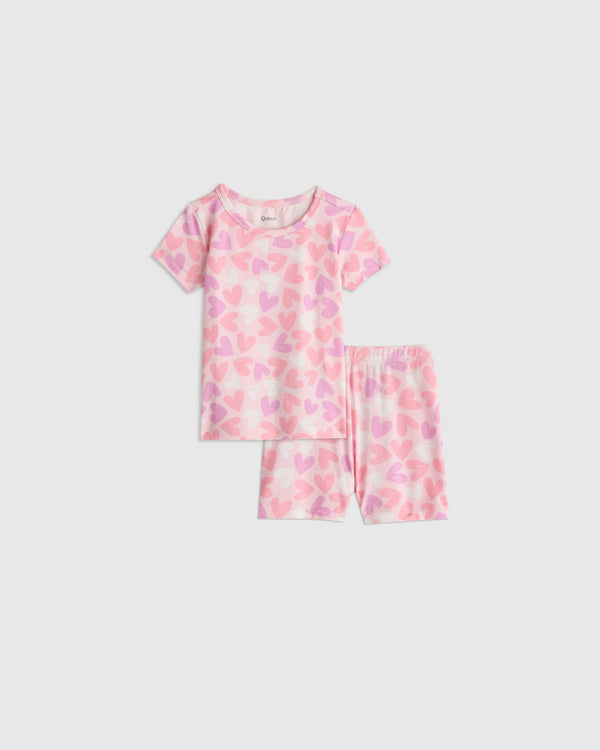 Bamboo Short Sleeve and Shorts Pajama Set - 12-18M / Lavender Hearts