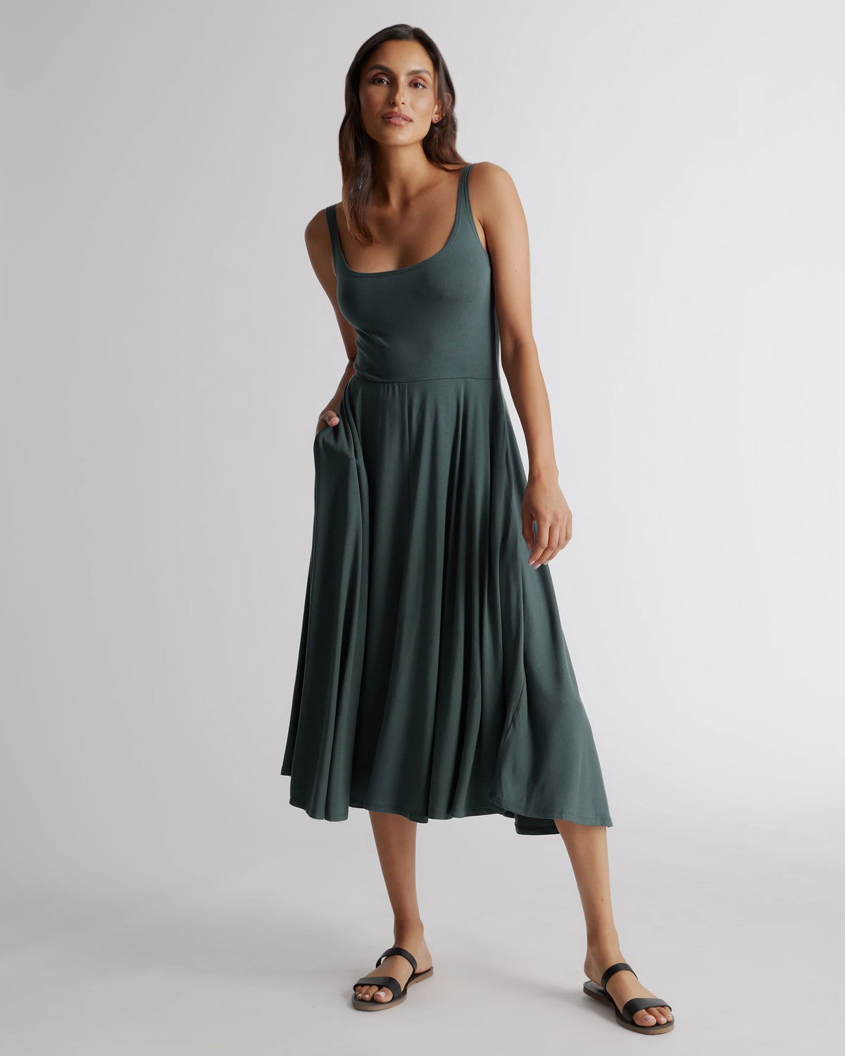 Tencel Jersey Fit & Flare Dress - XS / Dark Olive Main image