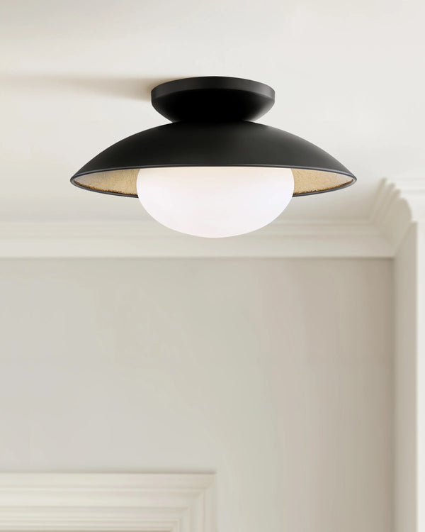Steel and Gold Foil Flush Mount - One Size / White