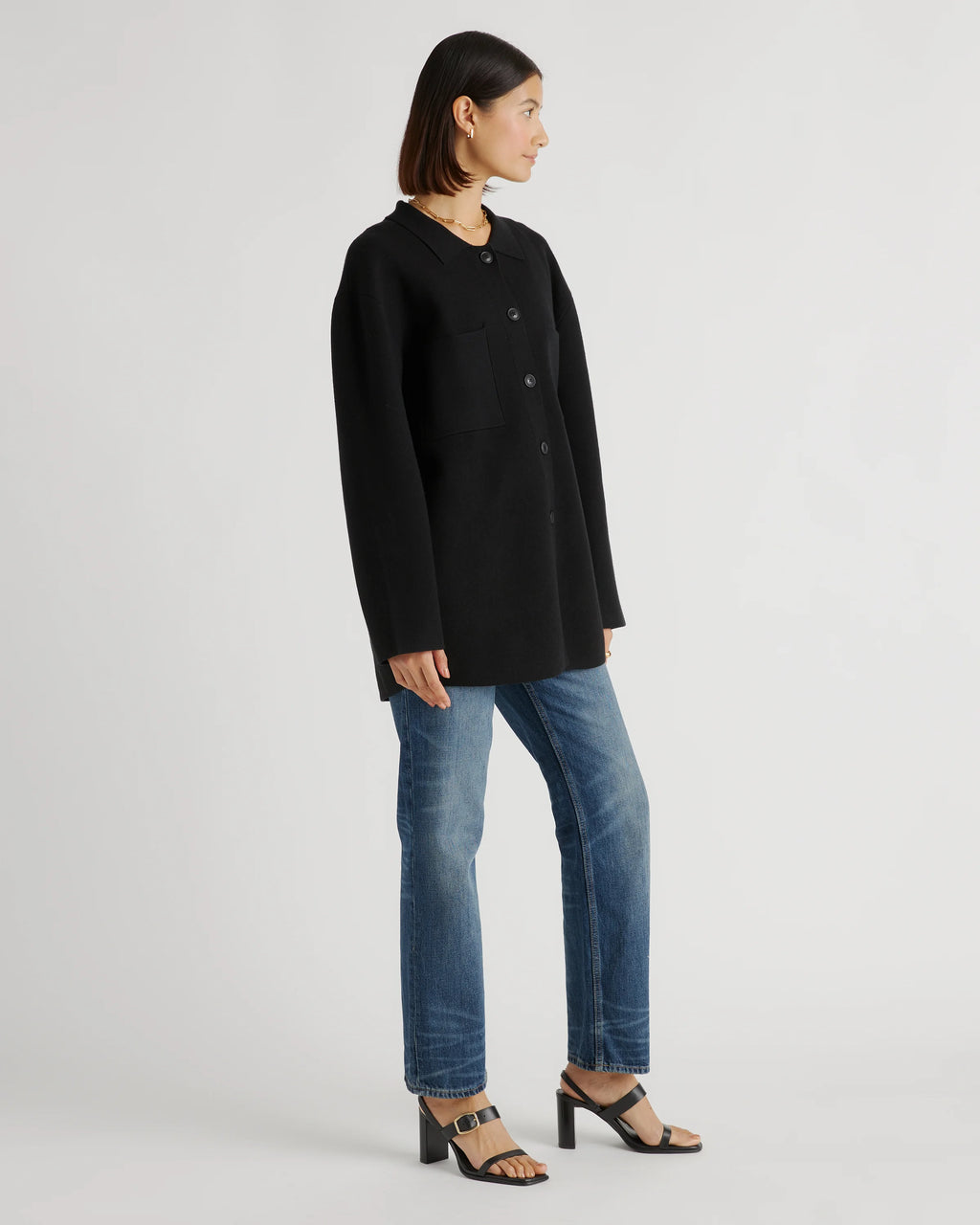 Eco-Knit Milano Stitch Oversized Shirt Jacket - XS / Heather Grey
