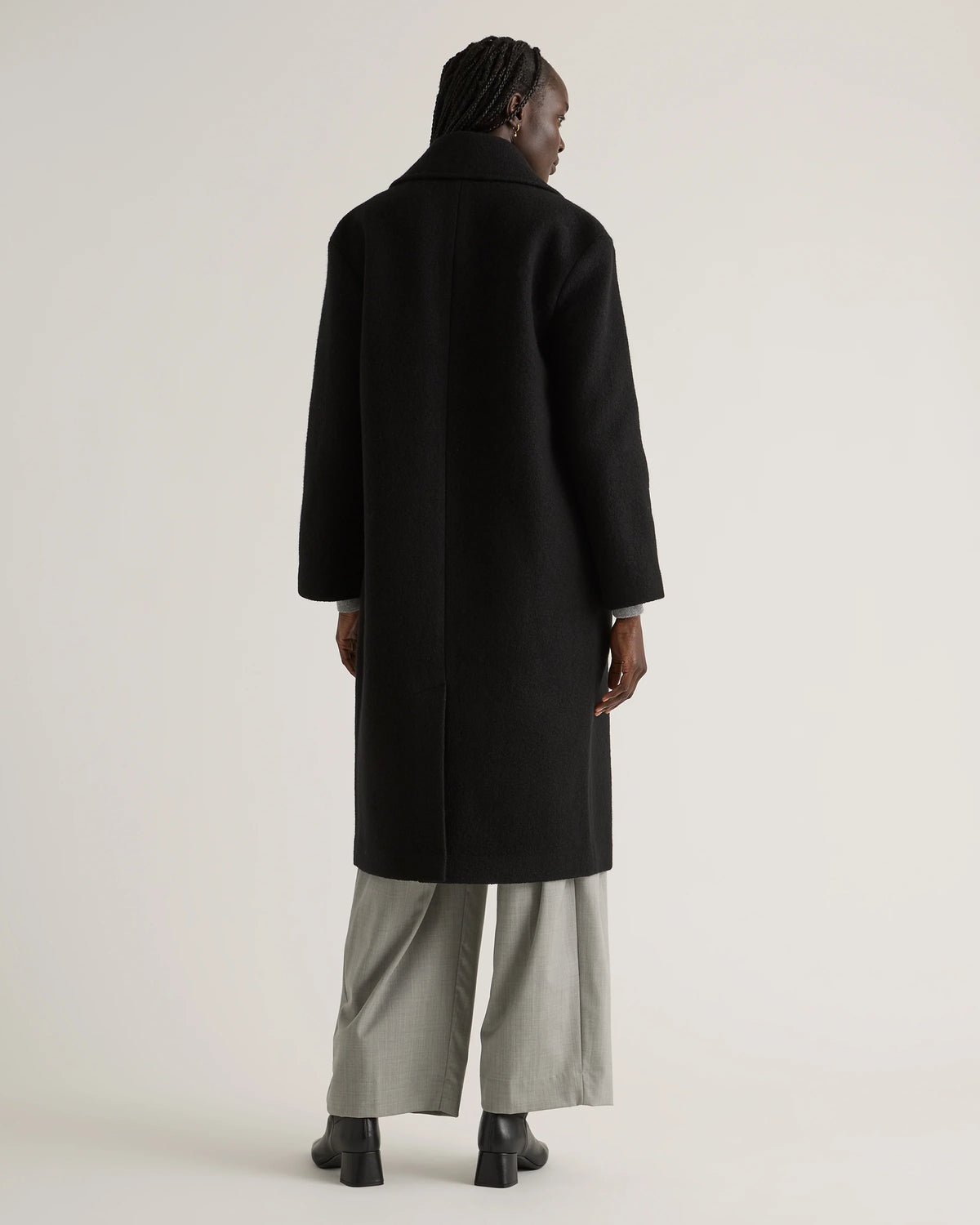 100% Merino Wool Shawl Collar Long Coat - XS / Heather Bone