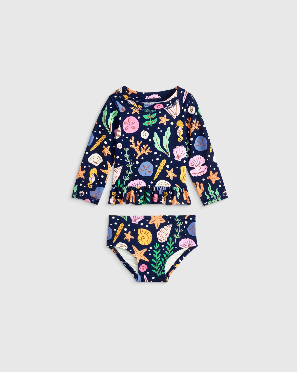 Long Sleeve Ruffle Rash Guard Two-Piece Swimsuit - 6-9M / Poolside Floral