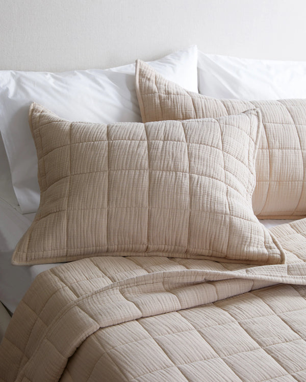 Organic Cotton Gauze Box Quilt Sham Set - Standard / Mineral