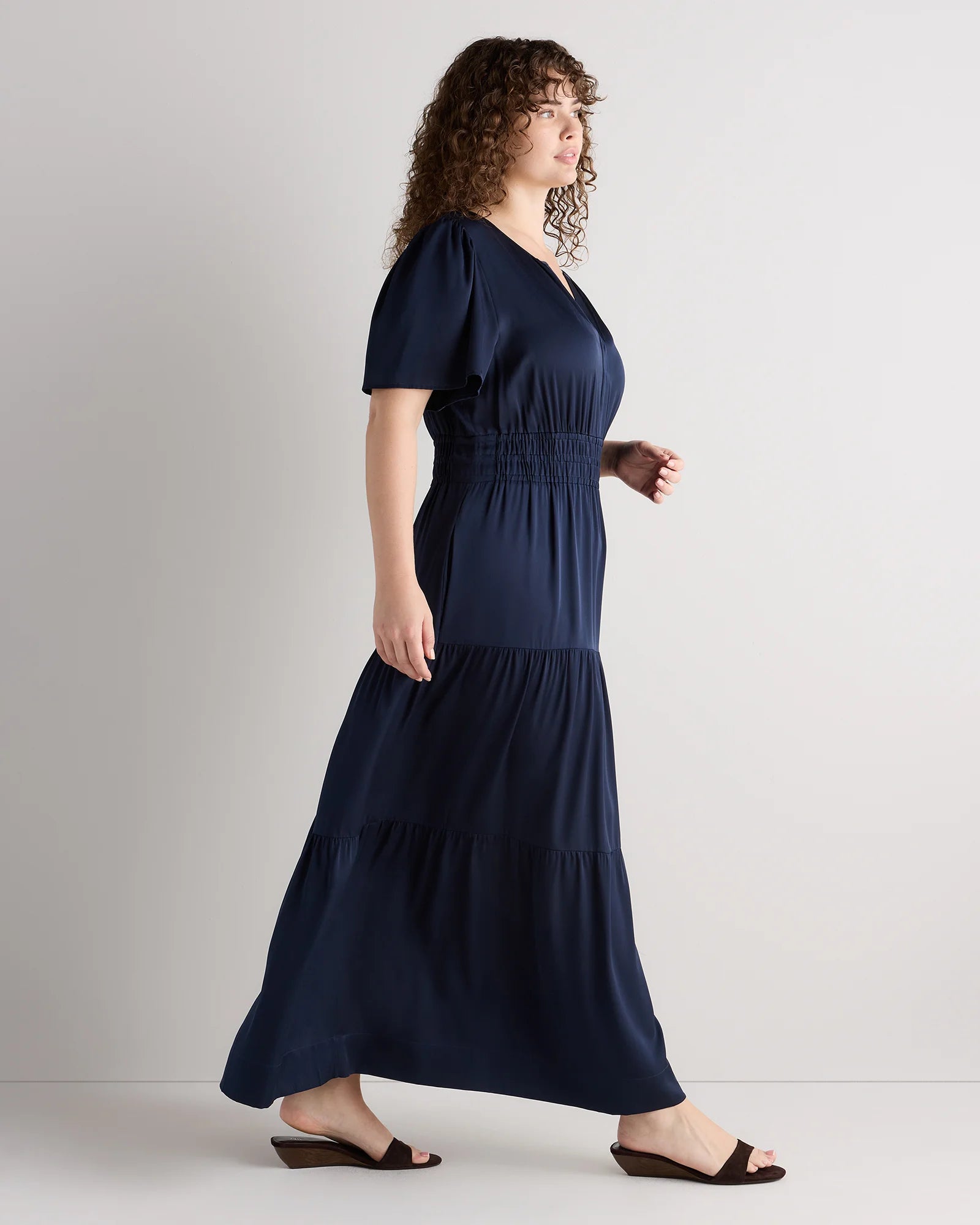 Washable Stretch Silk Tiered Maxi Dress - 1X / Navy Secondary image
