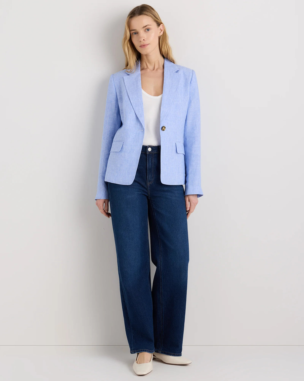 100% European Linen Structured Blazer - XS / French Blue Main image