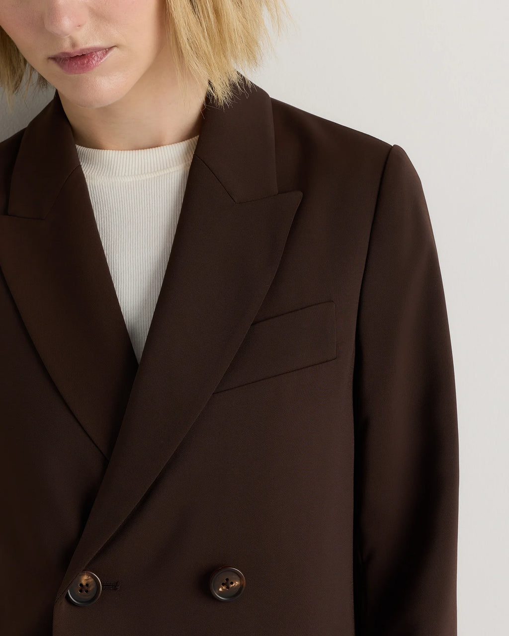 Stretch Crepe Relaxed Double-Breasted Blazer - XS / Sand