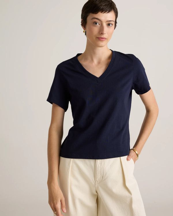 100% Organic Cotton Boxy V-Neck Tee - XS / Dusty Beige