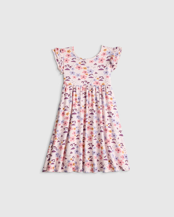 Bamboo Short Sleeve Flutter Twirl Dress - 2T / Starfish Pool