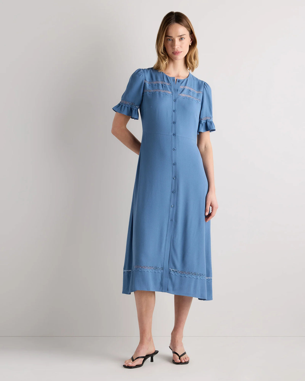 Lightweight Crepe Lace Inset Midi Dress - XS / Moonstone Blue Main image