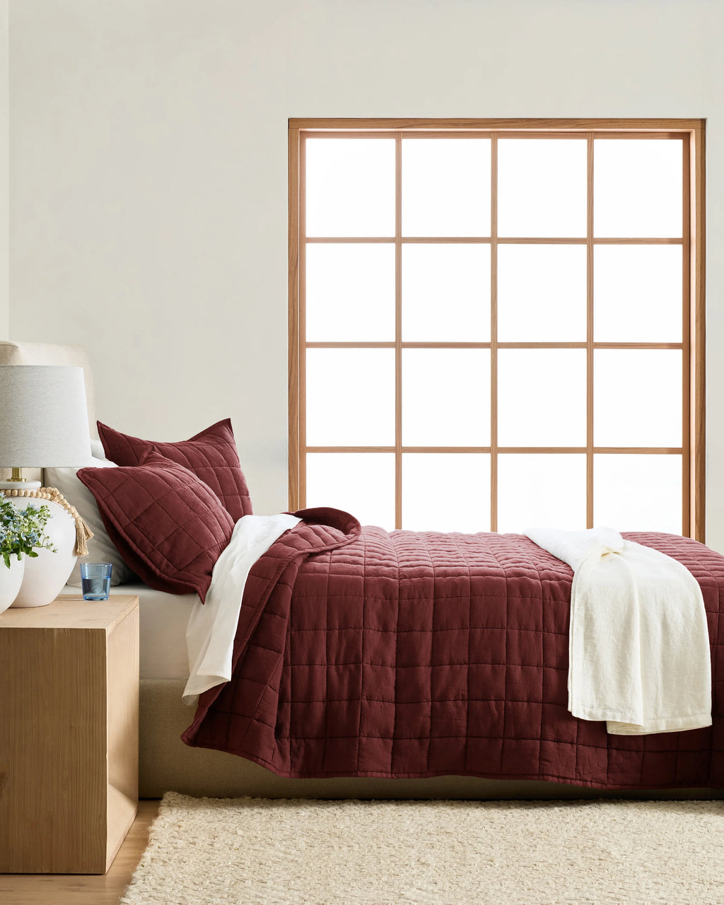 European Linen Box Quilt Set - Twin / Dusty Olive