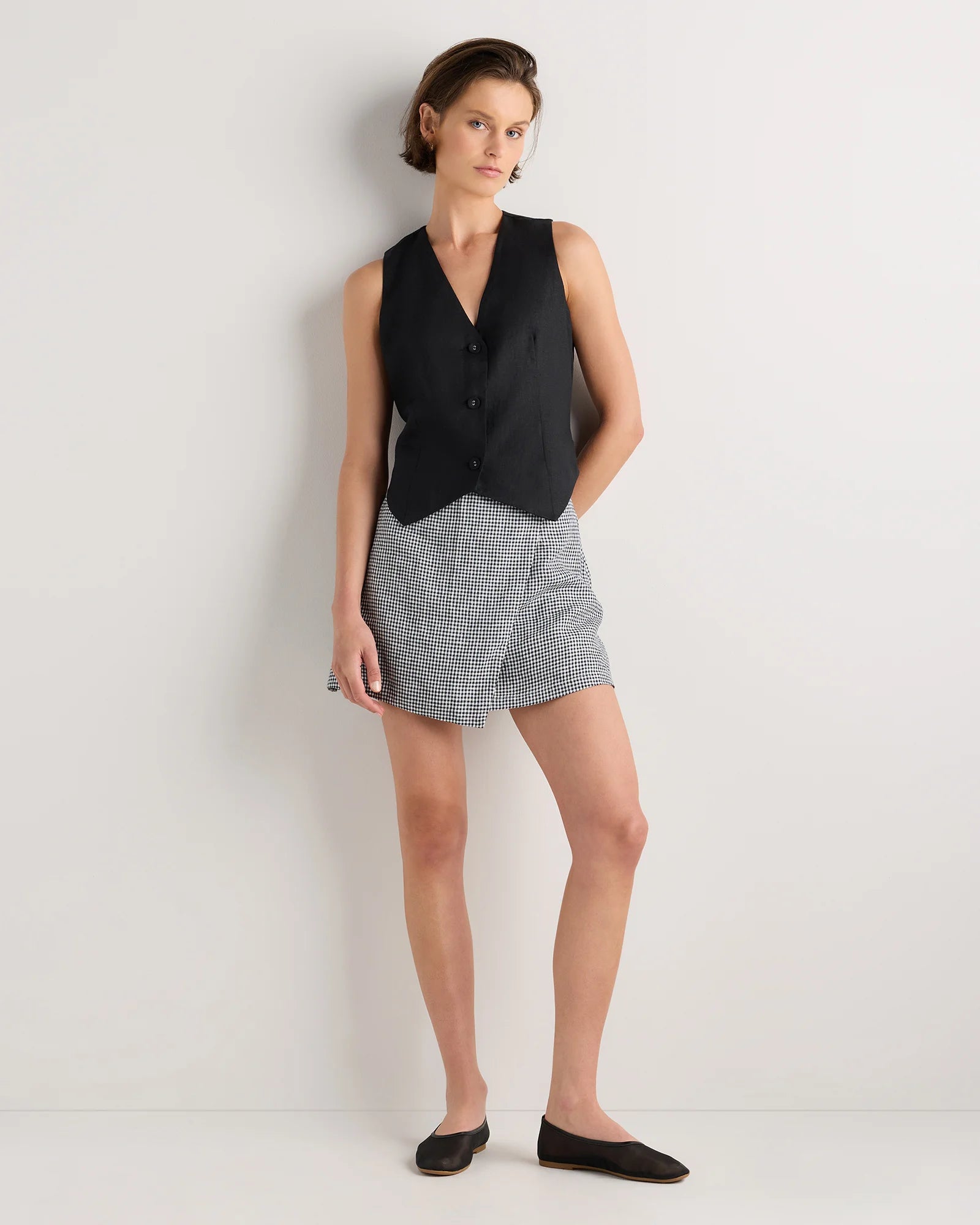100% European Linen Skort - XS / Classic Mini Gingham Secondary image